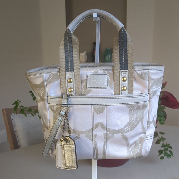 Coach Handbags - Coach Signature Logo Pubric & Leather Shoulder Bag/Purse